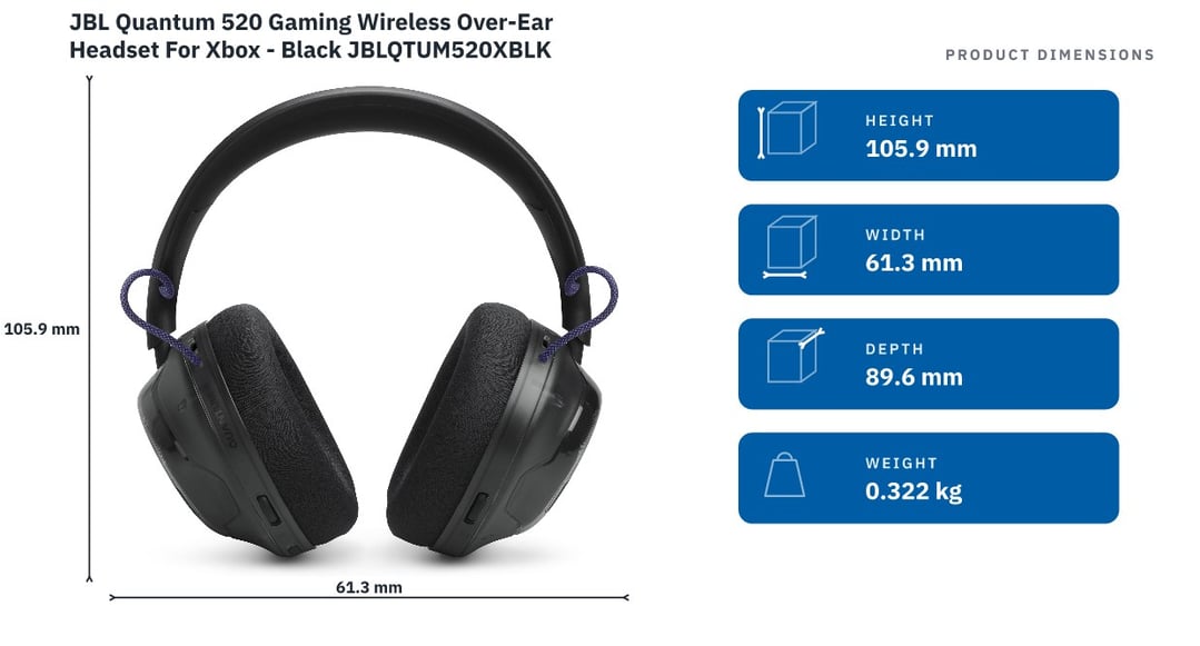 JBL Quantum 520 Gaming Wireless Over-Ear Headset For Xbox - Black JBLQTUM520XBLK