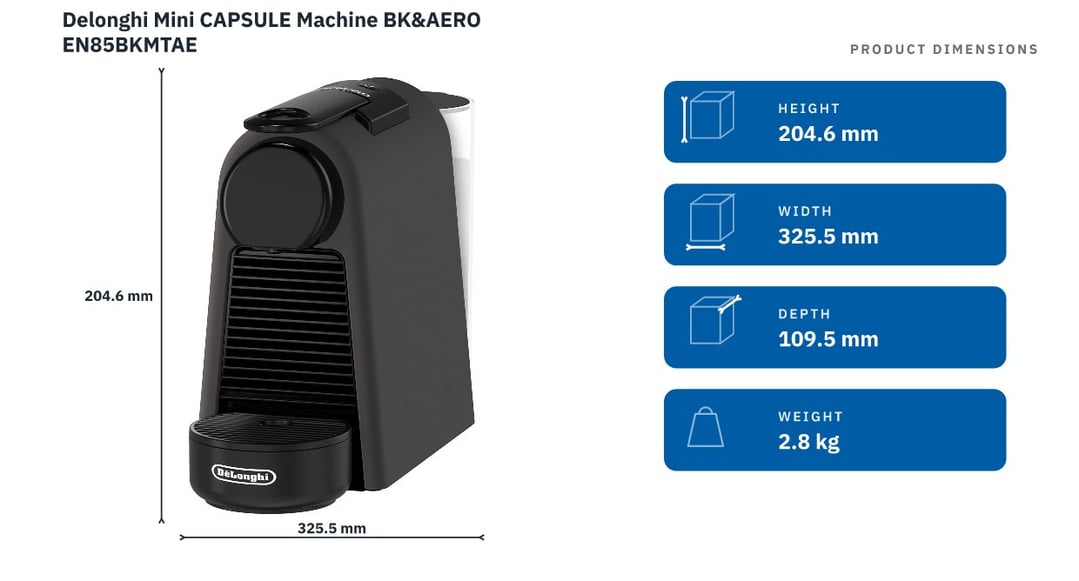 Delonghi Mini CAPSULE Machine BK&AERO EN85BKMTAE — product dimensions