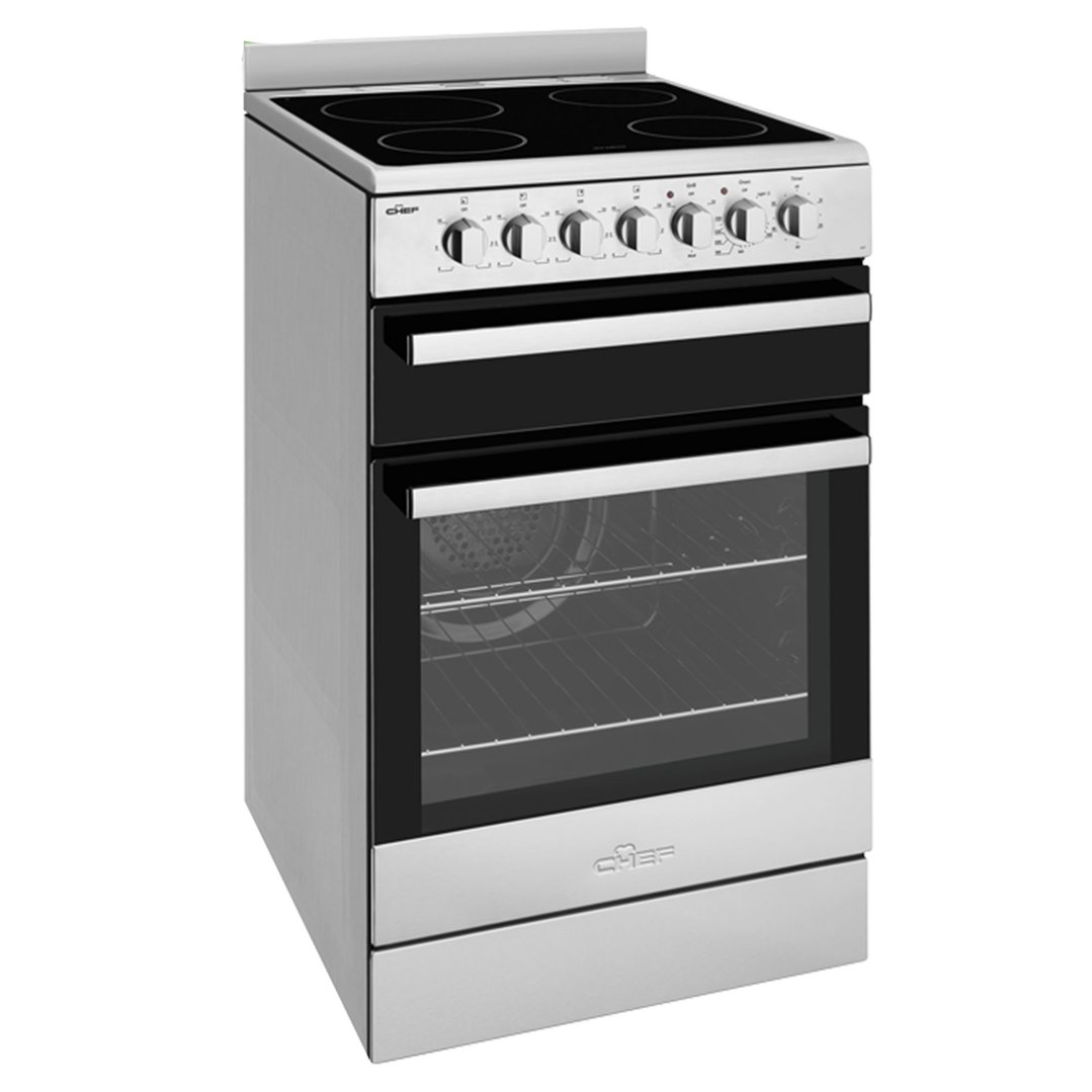 Chef 54cm freestanding cooker with electric cooktop, stainless steel