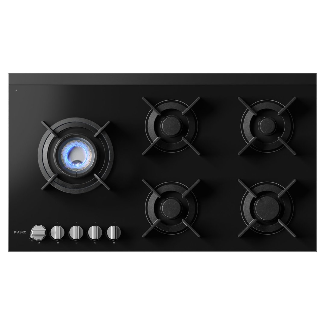 ASKO 90cm Hob Gas 5 Burner Volcano Cooktop Black Glass HG8953BGD1