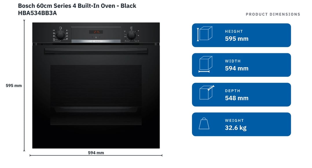 Bosch 60cm Series 4 Built-In Oven - Black HBA534BB3A