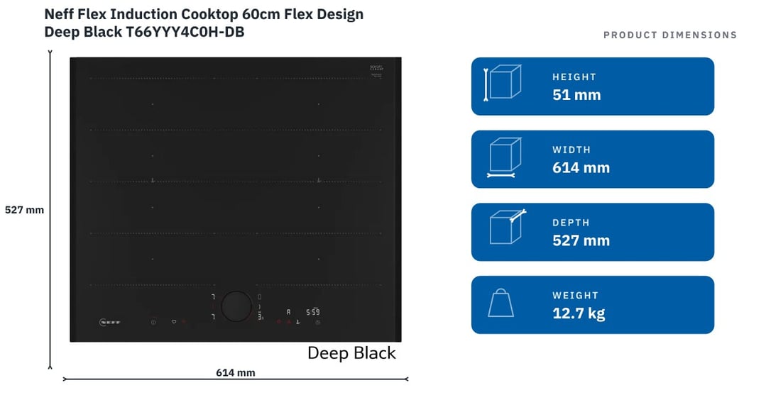 Neff Flex Induction Cooktop 60cm Flex Design Deep Black T66YYY4C0H-DB — product dimensions
