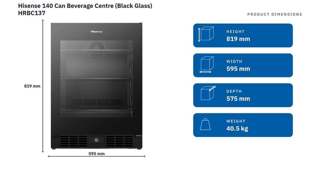 Hisense 140 Can Beverage Centre (Black Glass) HRBC137