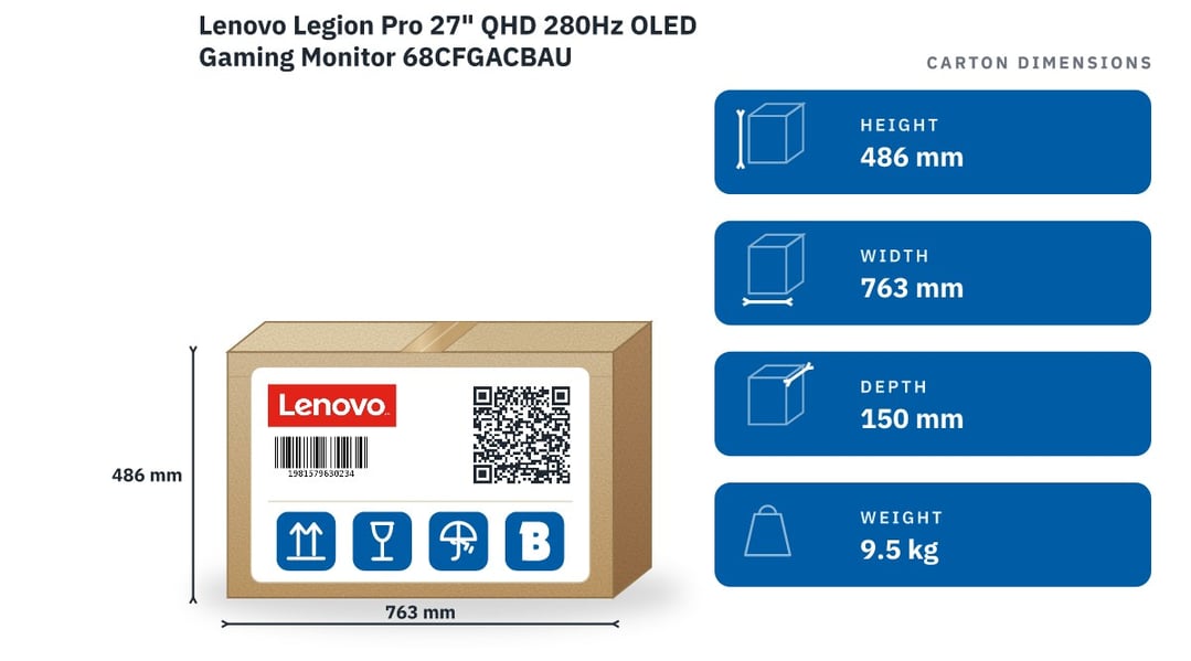 Lenovo Legion Pro 27" QHD 280Hz OLED Gaming Monitor 68CFGACBAU