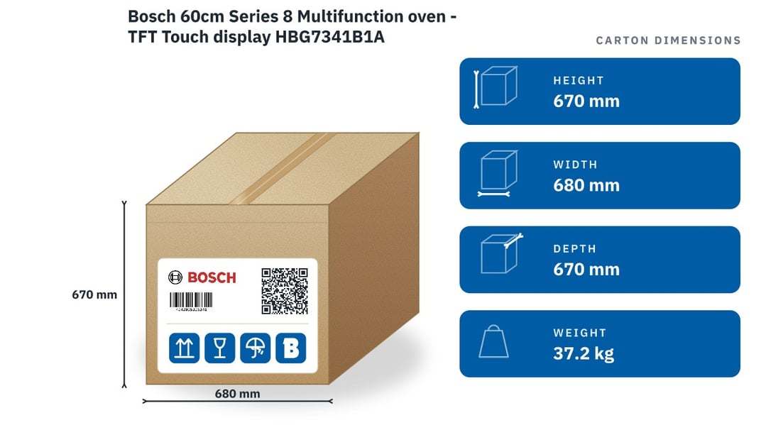Bosch 60cm Series 8 Multifunction oven - TFT Touch display HBG7341B1A