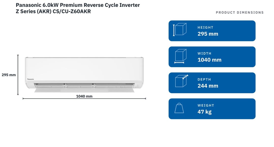 Panasonic 6.0kW Premium Reverse Cycle Inverter Z Series (AKR) CS/CU-Z60AKR — product dimensions