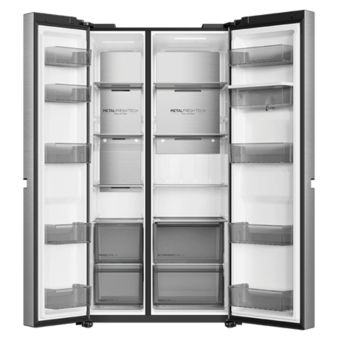Haier 661L 500 Series, Side-by-Side Refrigerator Freezer, Water, Non-Plumbed, Satina HRF650XHS