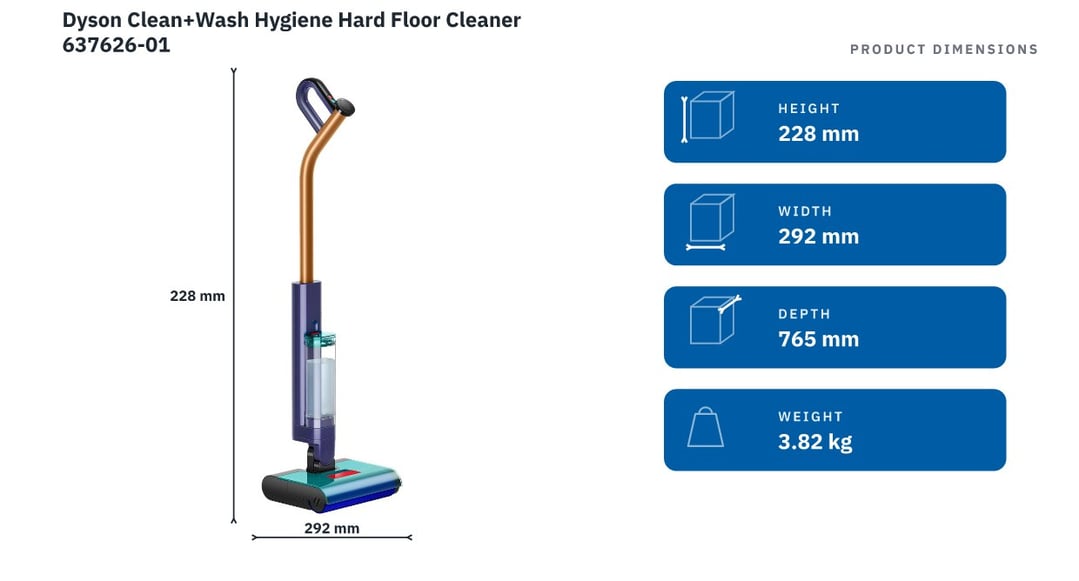 Dyson Clean+Wash Hygiene Hard Floor Cleaner 637626-01 — product dimensions