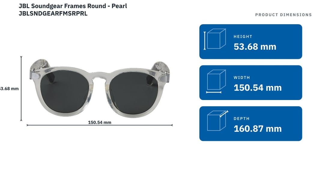 JBL Soundgear Frames Round - Pearl JBLSNDGEARFMSRPRL — product dimensions