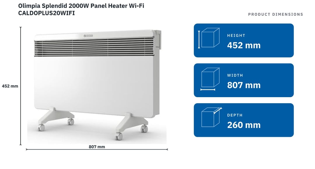 Olimpia Splendid 2000W Panel Heater Wi-Fi CALDOPLUS20WIFI — product dimensions