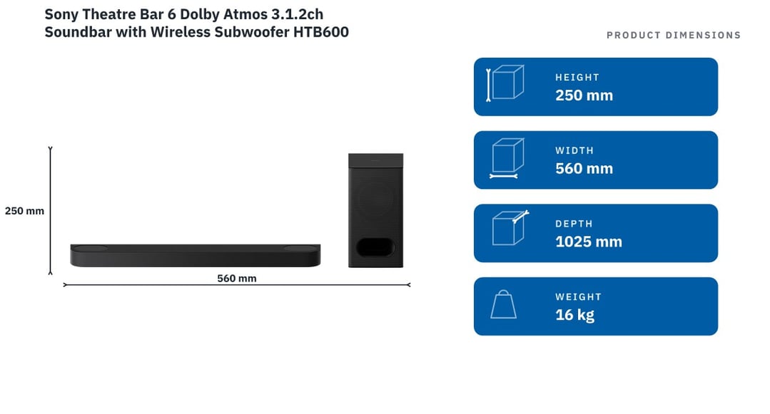 Sony Theatre Bar 6 Dolby Atmos 3.1.2ch Soundbar with Wireless Subwoofer HTB600