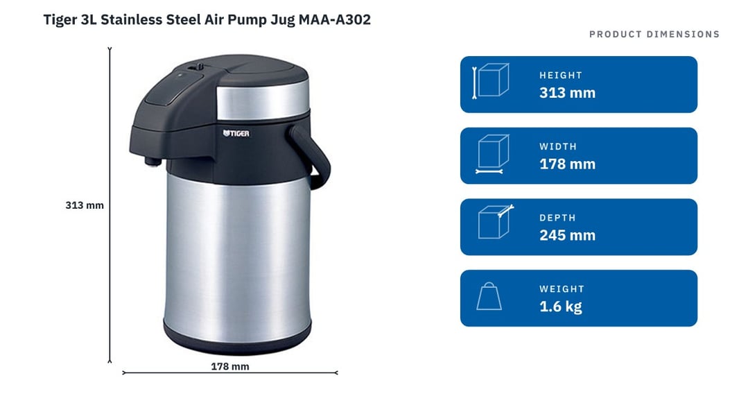 Tiger 3L Stainless Steel Air Pump Jug MAA-A302