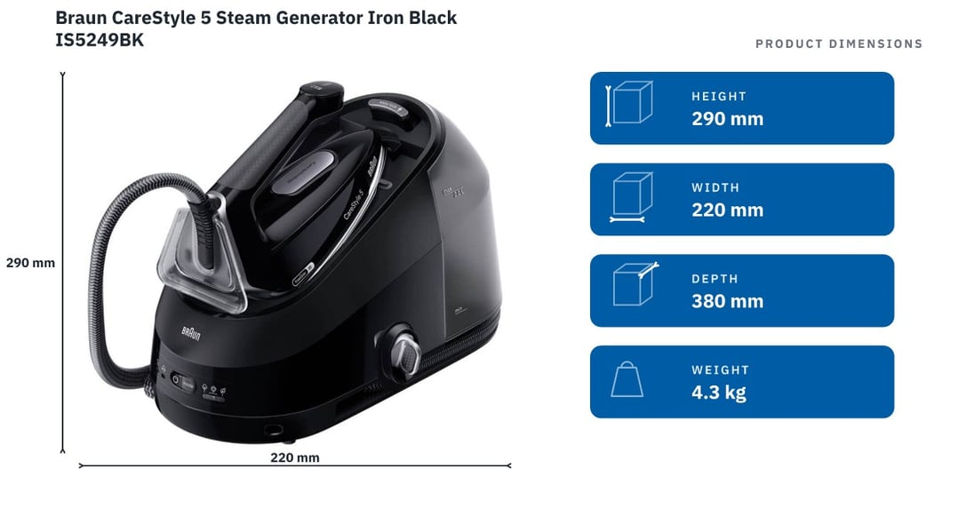 Braun CareStyle 5 Steam Generator Iron Black IS5249BK — product dimensions