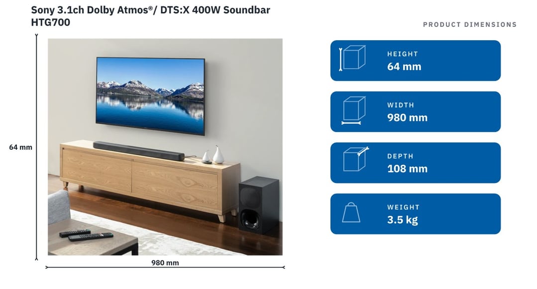 Sony 3.1ch Dolby Atmos®/ DTS:X 400W Soundbar HTG700