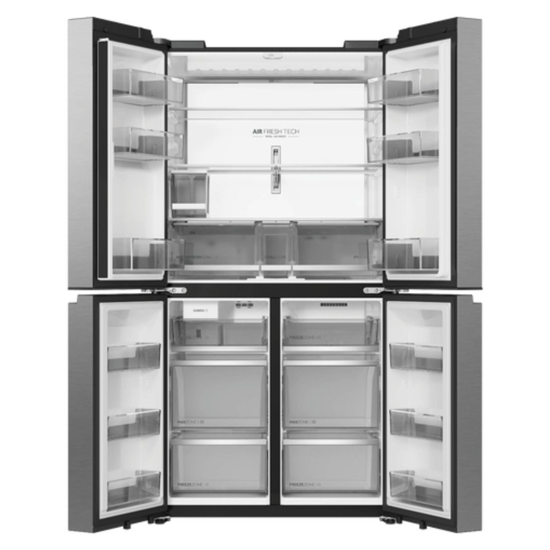 Haier 672L, Quad Door Refrigerator Freezer, Ice & Water, Non-Plumbed, Satina HRF690YNS