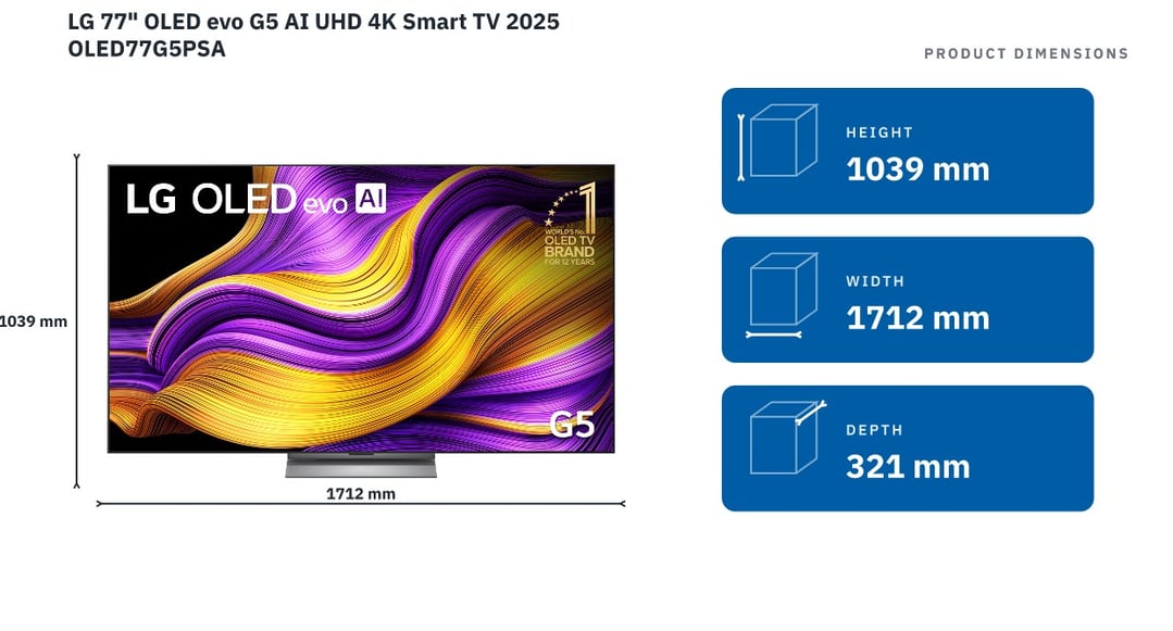 LG 77" OLED evo G5 AI UHD 4K Smart TV 2025 OLED77G5PSA
