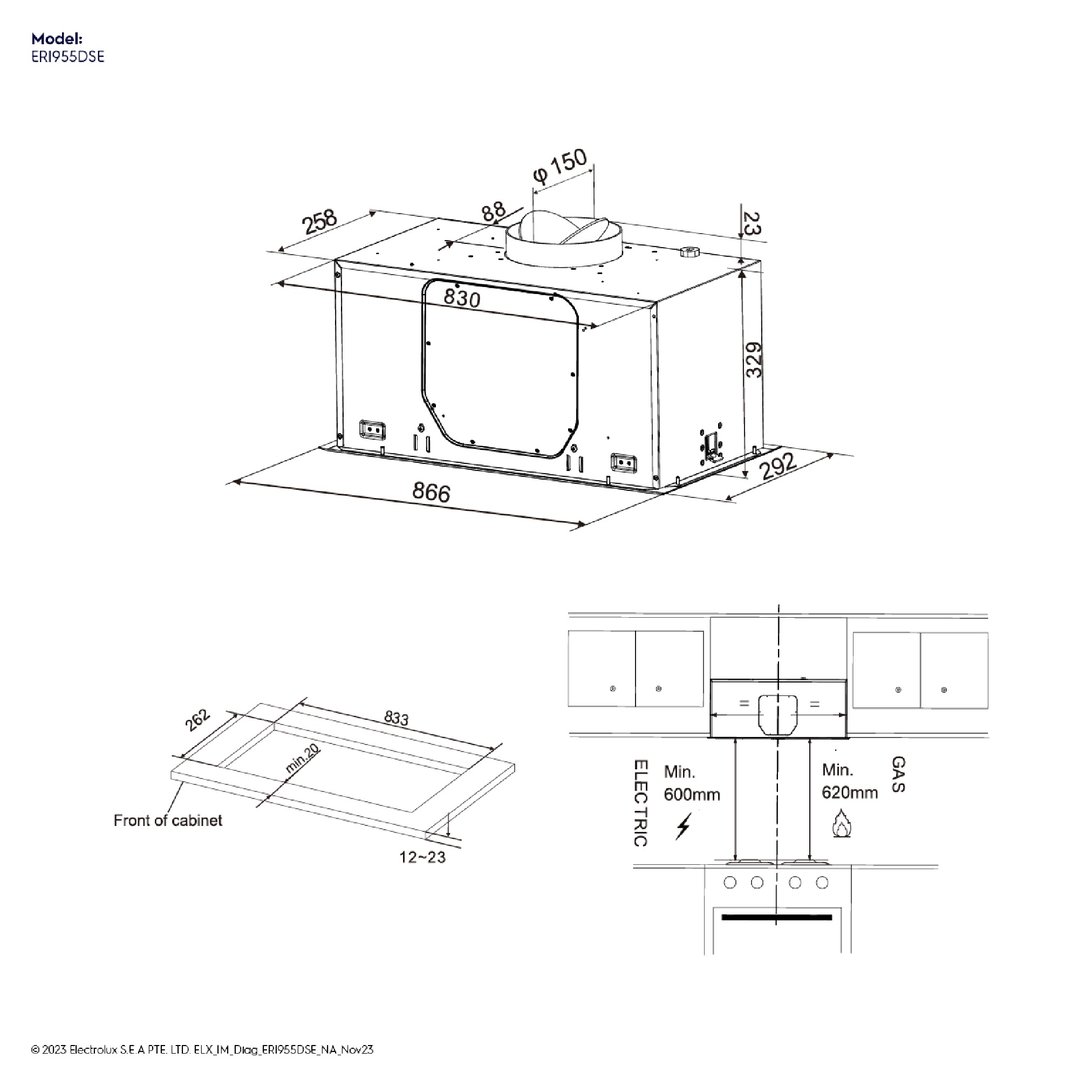 Electrolux 86cm Integrated Rangehood in Dark Stainless Steel ERI955DSE