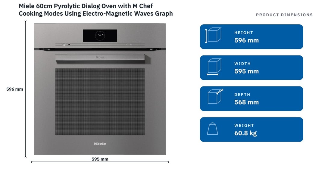 Miele 60cm Pyrolytic Dialog Oven with M Chef Cooking Modes Using Electro-Magnetic Waves Graphite Grey DO7860GG — product dimensions