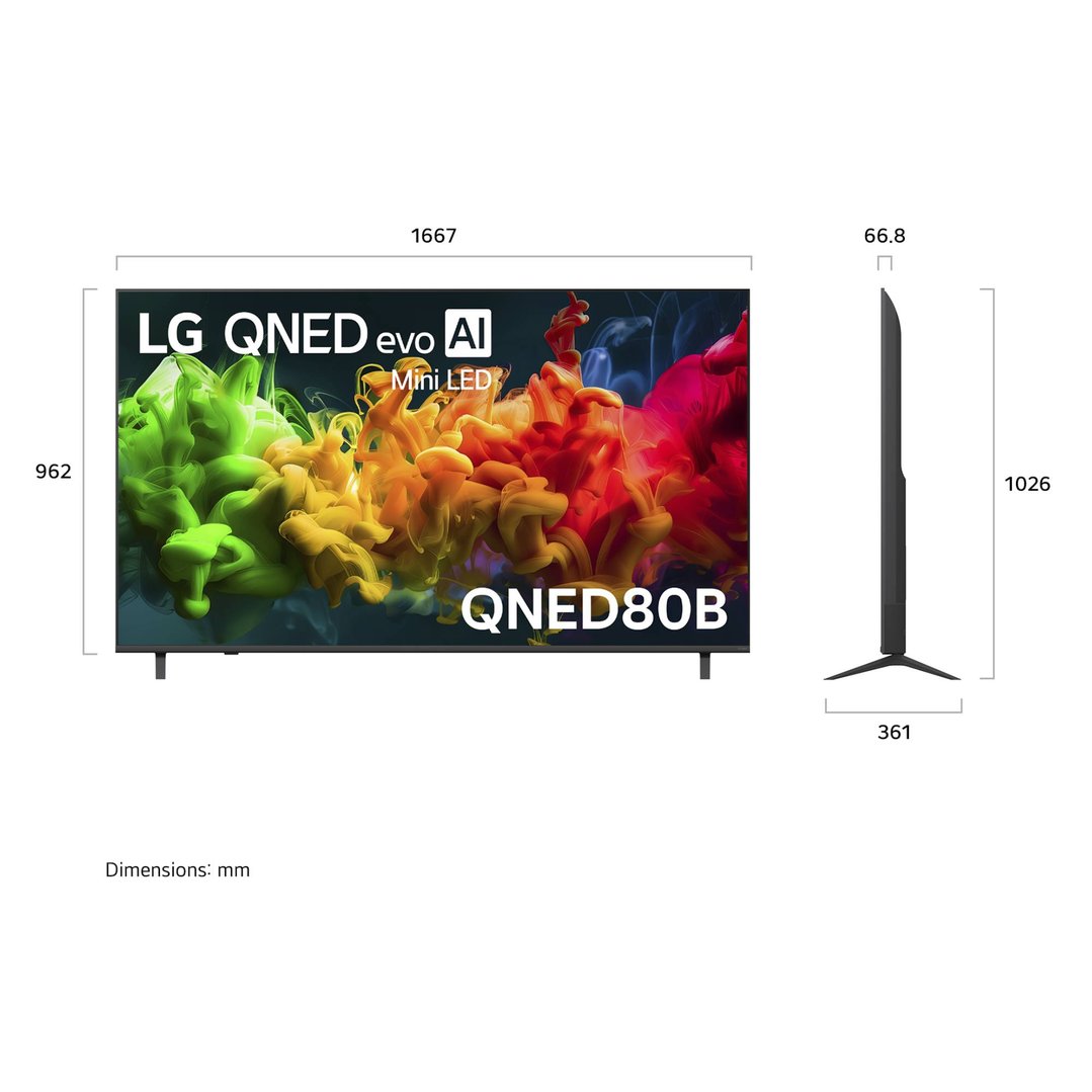 LG 75" QNED80B 4K AI Mini LED Smart TV 2026 75QNED80BSA