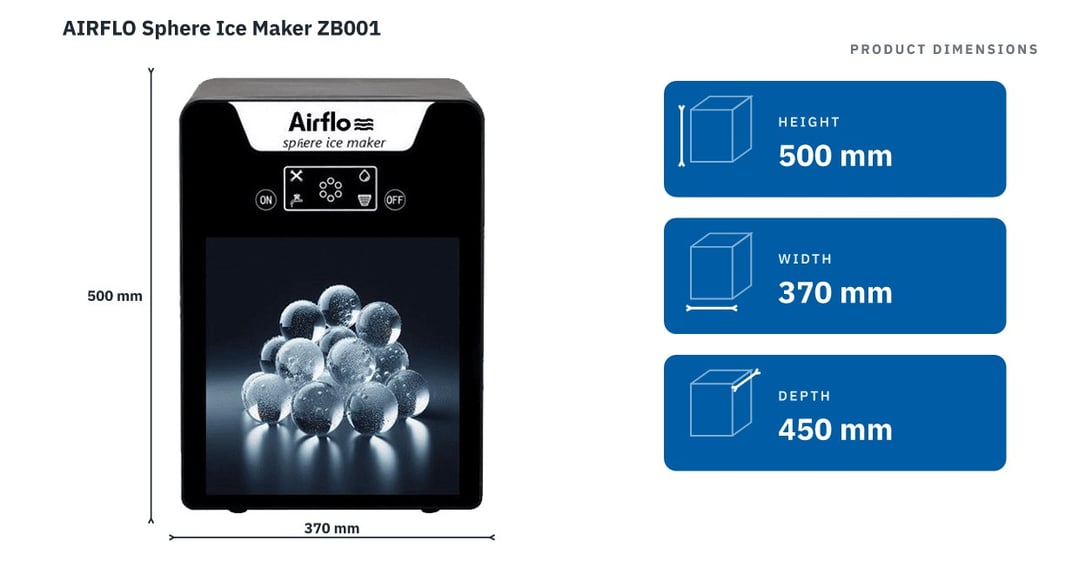 AIRFLO Sphere Ice Maker ZB001 — product dimensions