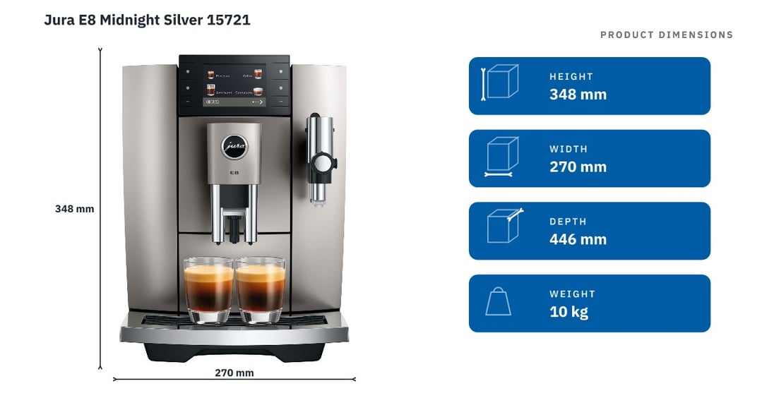 Jura E8 Midnight Silver 15721 — product dimensions