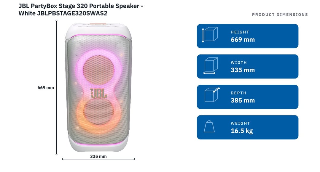 JBL PartyBox Stage 320 Portable Speaker - White JBLPBSTAGE320SWAS2
