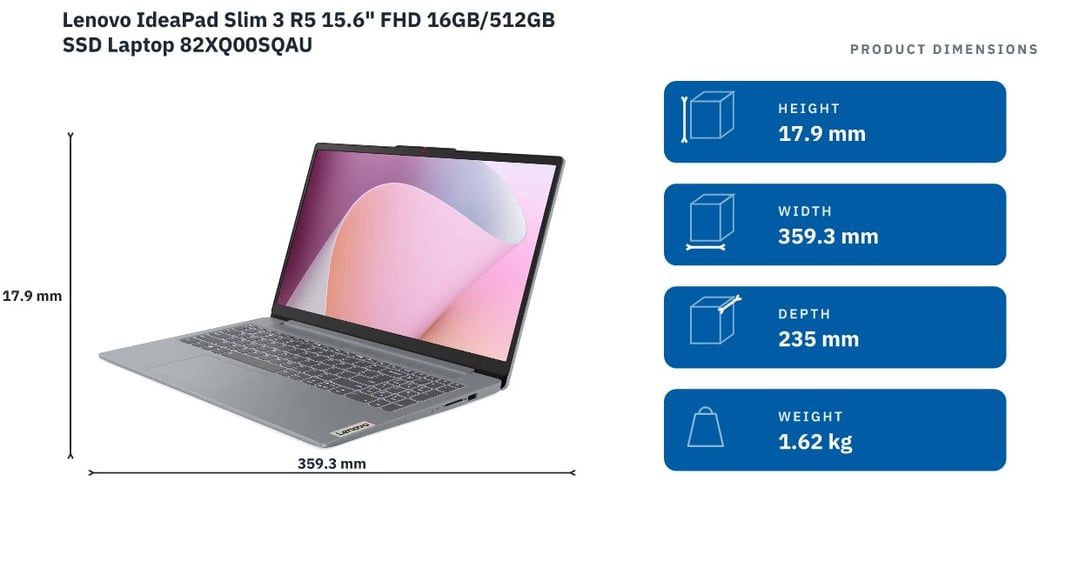 Lenovo IdeaPad Slim 3 R5 15.6" FHD 16GB/512GB SSD Laptop 82XQ00SQAU