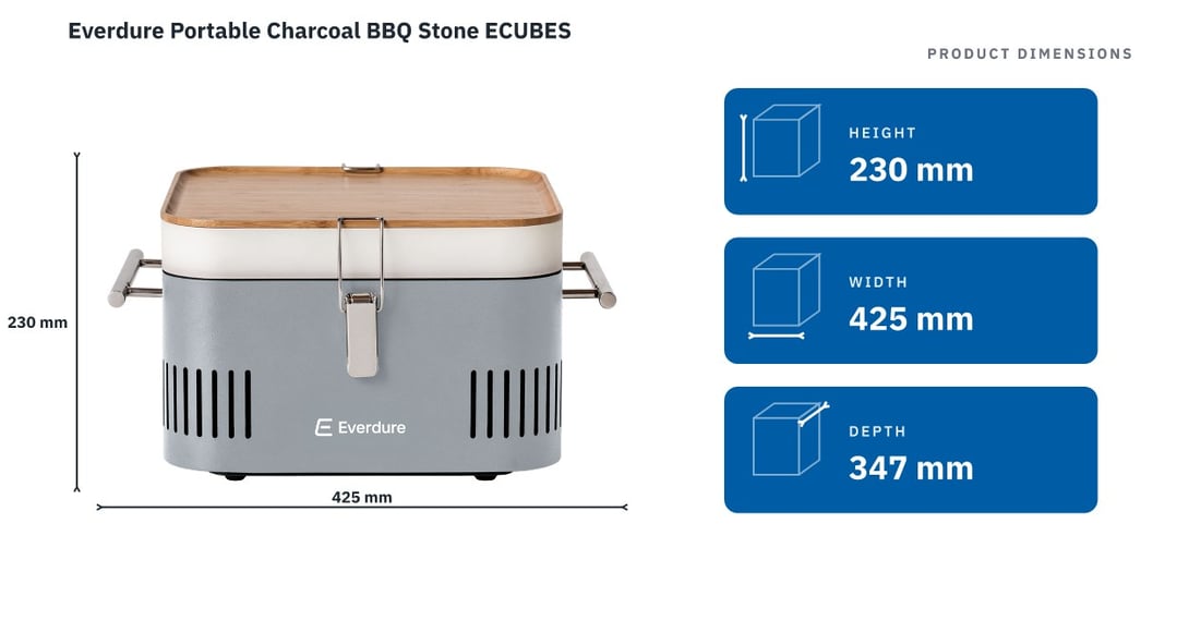 Everdure Portable Charcoal BBQ Stone ECUBES — product dimensions