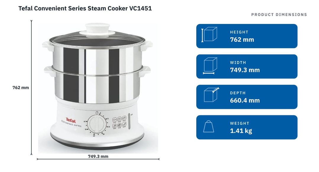 Tefal Convenient Series Steam Cooker VC1451 — product dimensions