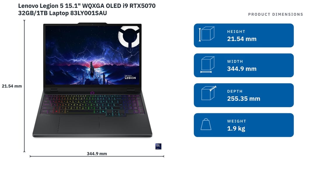 Lenovo Legion 5 15.1" WQXGA OLED i9 RTX5070 32GB/1TB Laptop 83LY001SAU