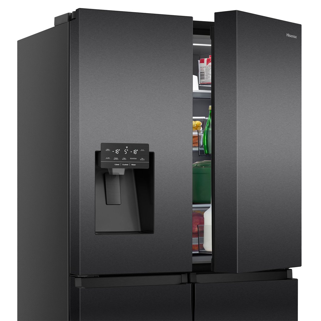 Hisense 585L PureFlat Eclipse French Door Fridge, Black Stainless Steel HRCD586TBWB