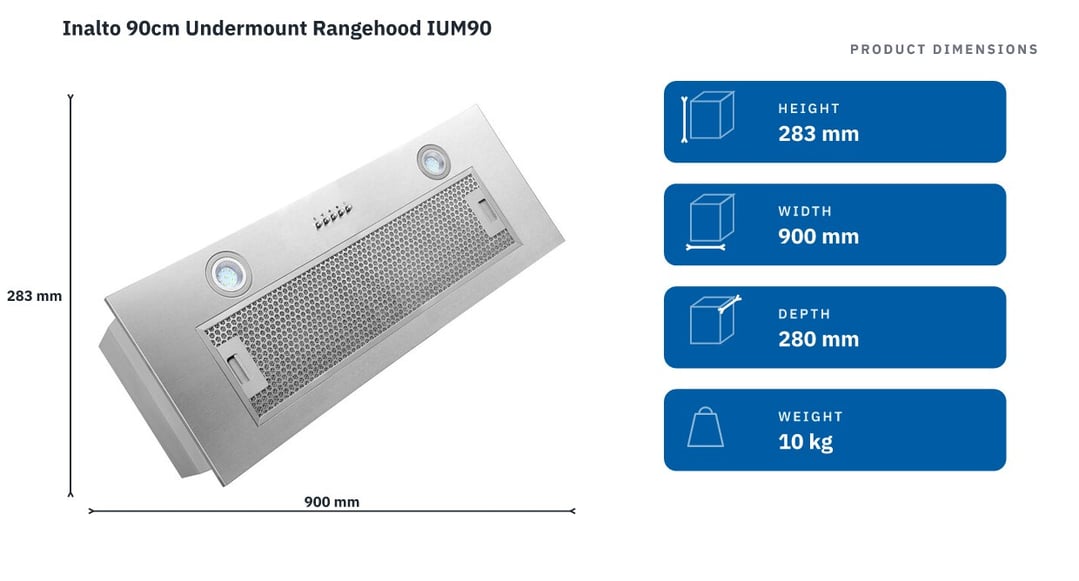 Inalto 90cm Undermount Rangehood IUM90 — product dimensions