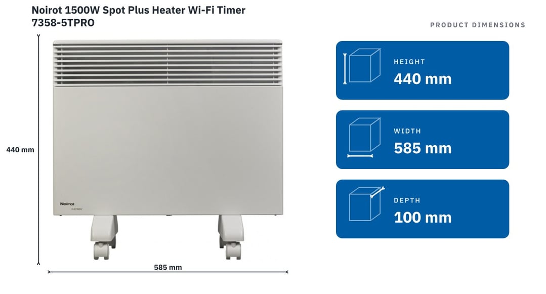 Noirot 1500W Spot Plus Heater Wi-Fi Timer 7358-5TPRO — product dimensions