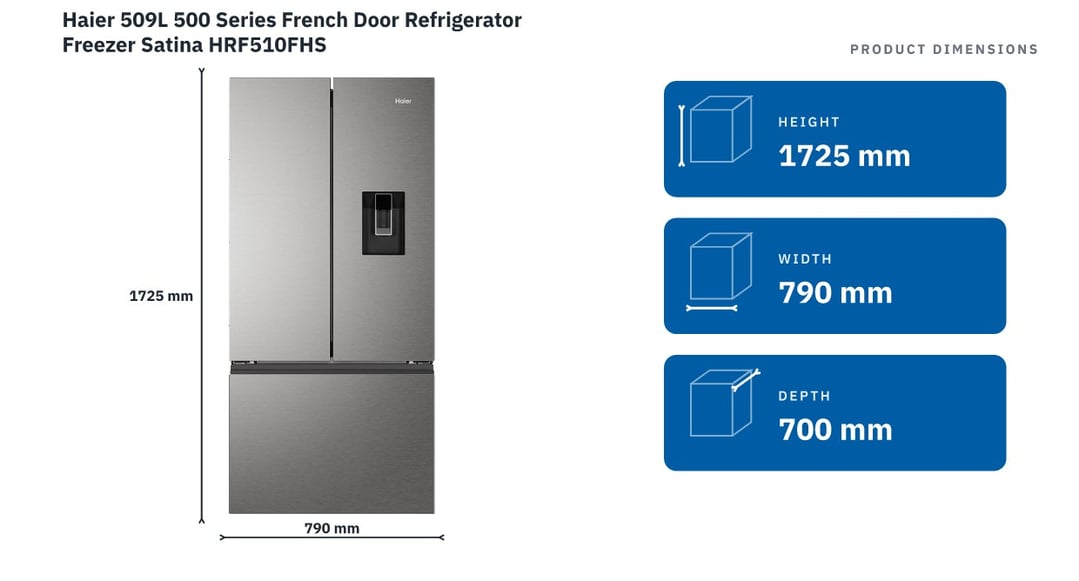 Haier 509L 500 Series French Door Refrigerator Freezer Satina HRF510FHS