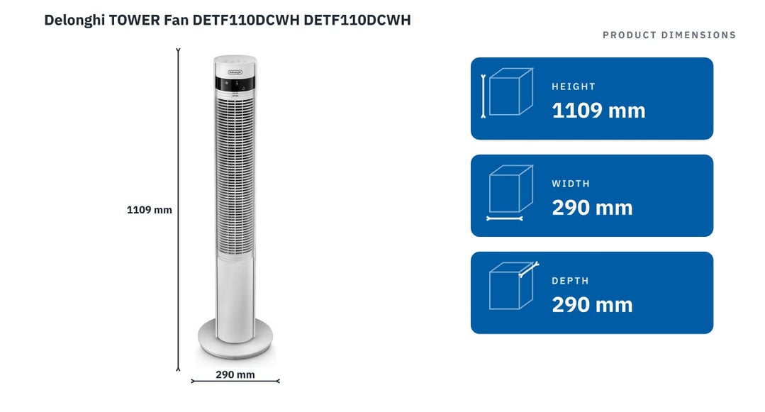 Delonghi Tower Fan White DETF110DCWH
