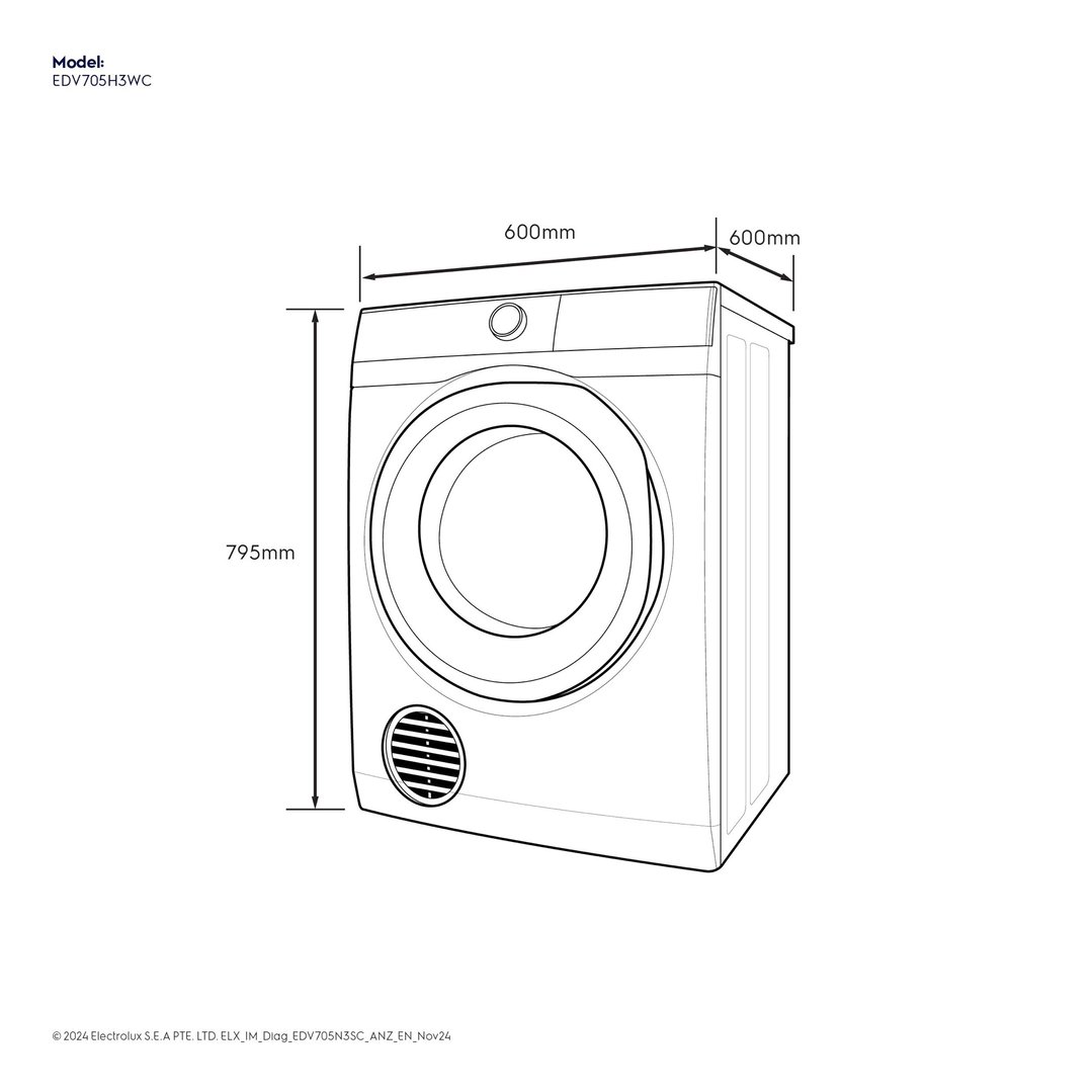 Electrolux 7kg UltimateCare Vented Dryer Dark Onyx EDV705N3SC