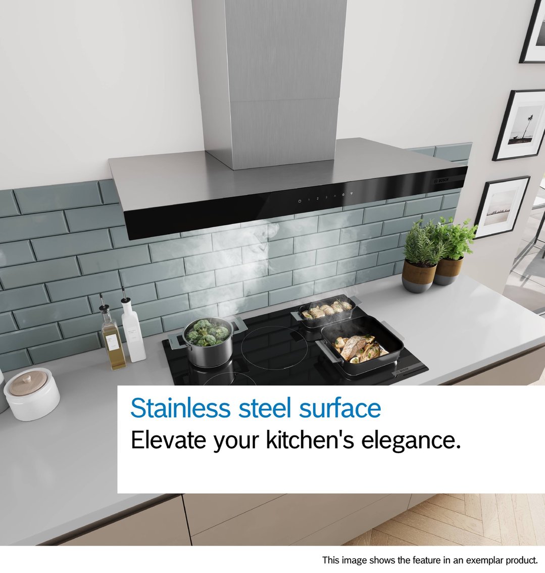 Bosch Series 6, 90cm Wall-Mounted Canopy Rangehood, Stainless Steel Look DWB97DN30A
