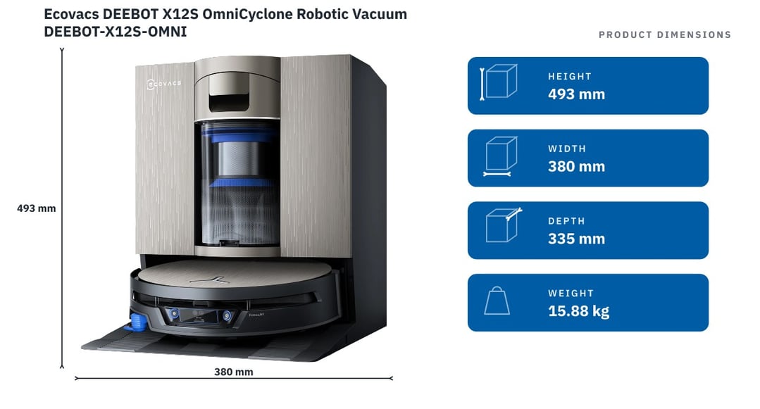 Ecovacs DEEBOT X12S OmniCyclone Robotic Vacuum DEEBOT-X12S-OMNI — product dimensions