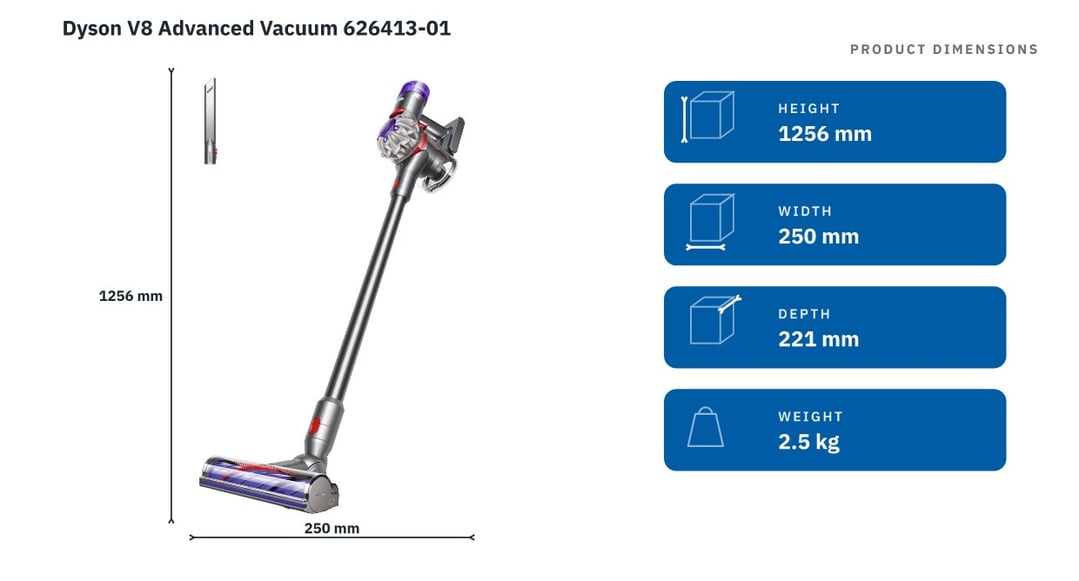 Dyson V8 Advanced Vacuum 626413-01 — product dimensions