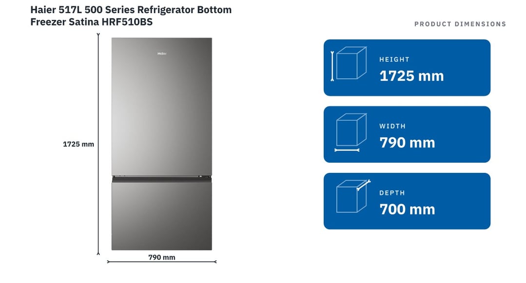 Haier 517L 500 Series Refrigerator Bottom Freezer Satina HRF510BS