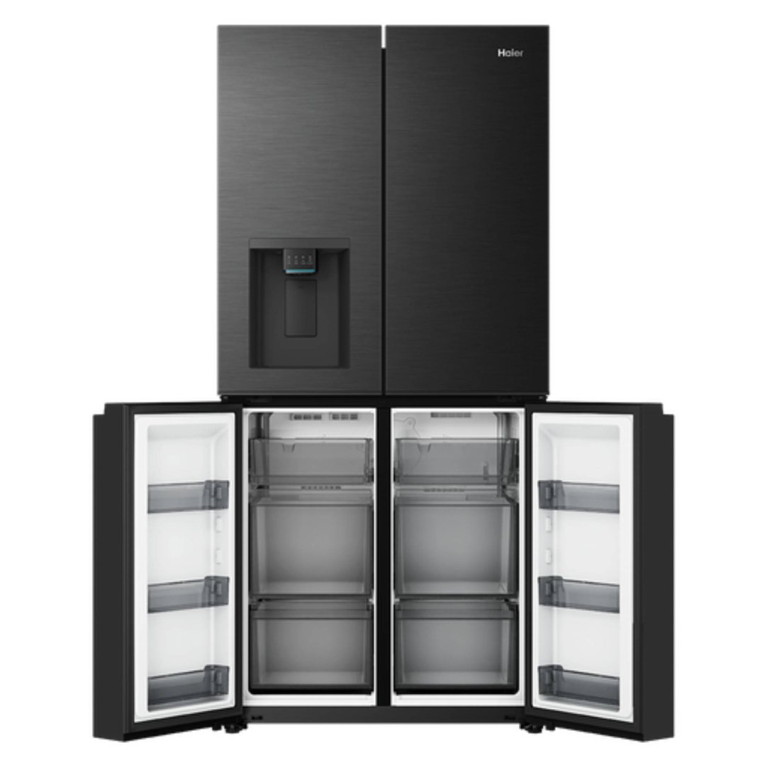 Haier 550L, Quad Door Refrigerator Freezer, Ice & Water, Plumbed, Black HRF590YZC