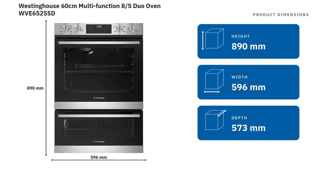 Westinghouse 60cm Multi-function 8/5 Duo Oven WVE6525SD