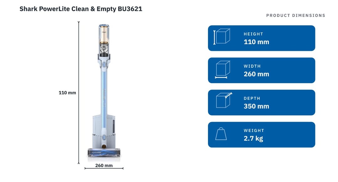Shark PowerLite Clean & Empty BU3621 — product dimensions