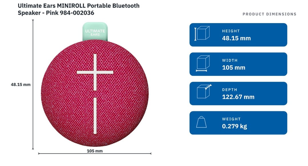 Ultimate Ears MINIROLL Portable Bluetooth Speaker - Pink 984-002036 — product dimensions