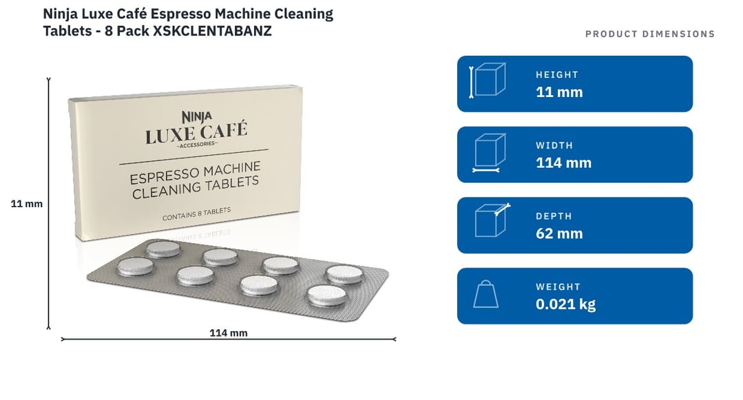 Ninja Luxe Café Espresso Machine Cleaning Tablets - 8 Pack XSKCLENTABANZ — product dimensions
