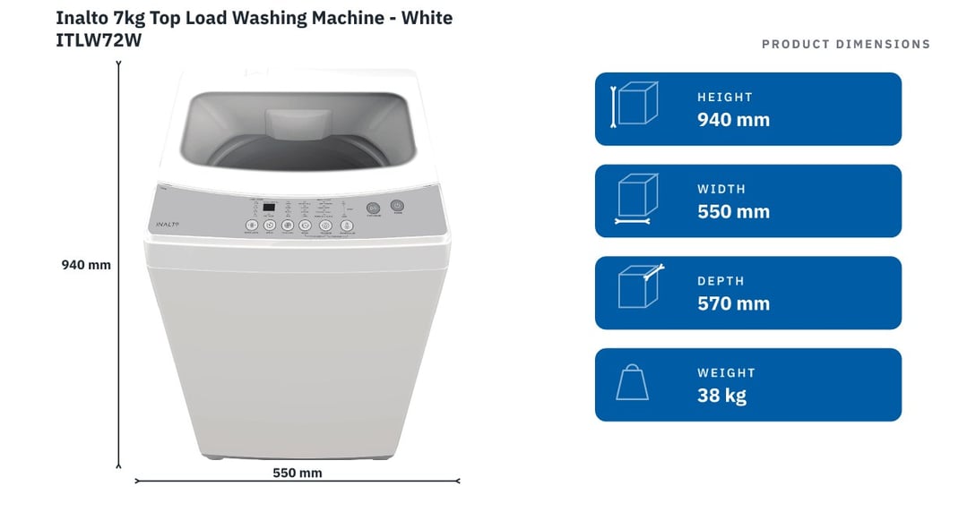 Inalto 7kg Top Load Washing Machine - White ITLW72W