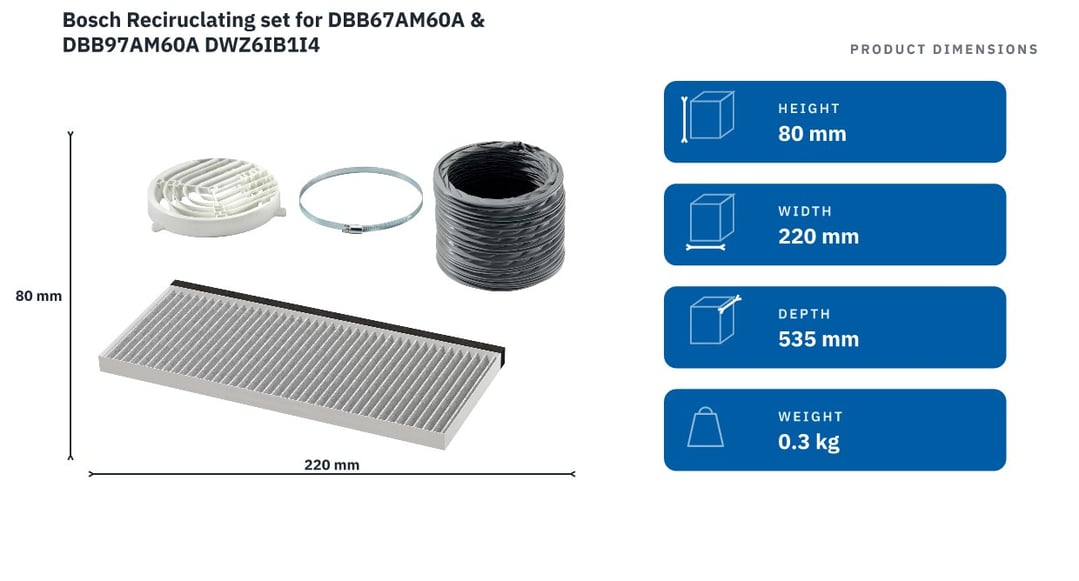 Bosch Reciruclating set for DBB67AM60A & DBB97AM60A DWZ6IB1I4 — product dimensions