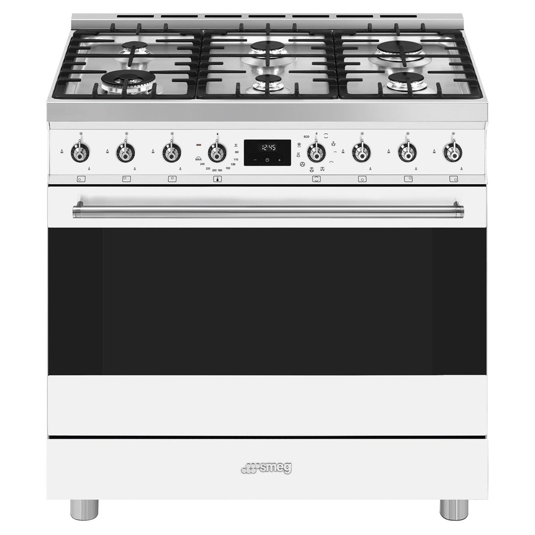 Smeg 90cm 6 Burner Classic Freestanding Dual Fuel Cooker White