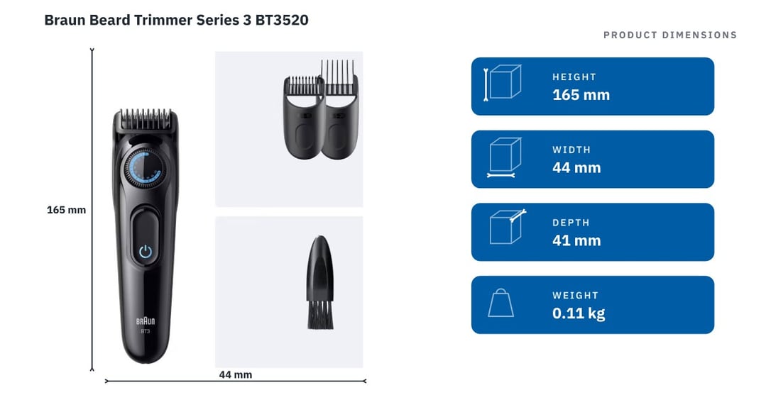 Braun Beard Trimmer Series 3 BT3520 — product dimensions