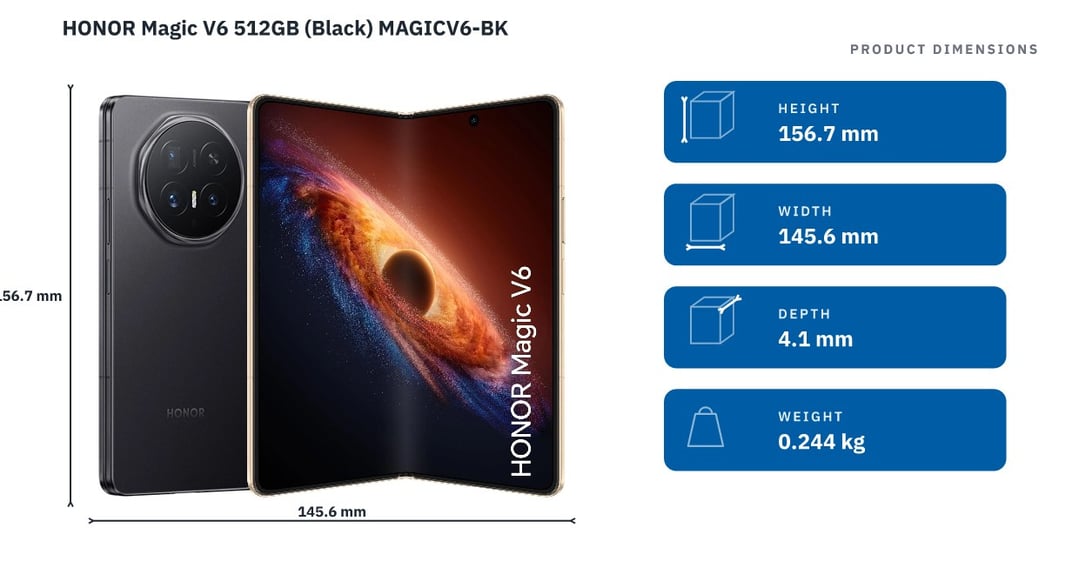 HONOR Magic V6 512GB (Black) MAGICV6-BK — product dimensions